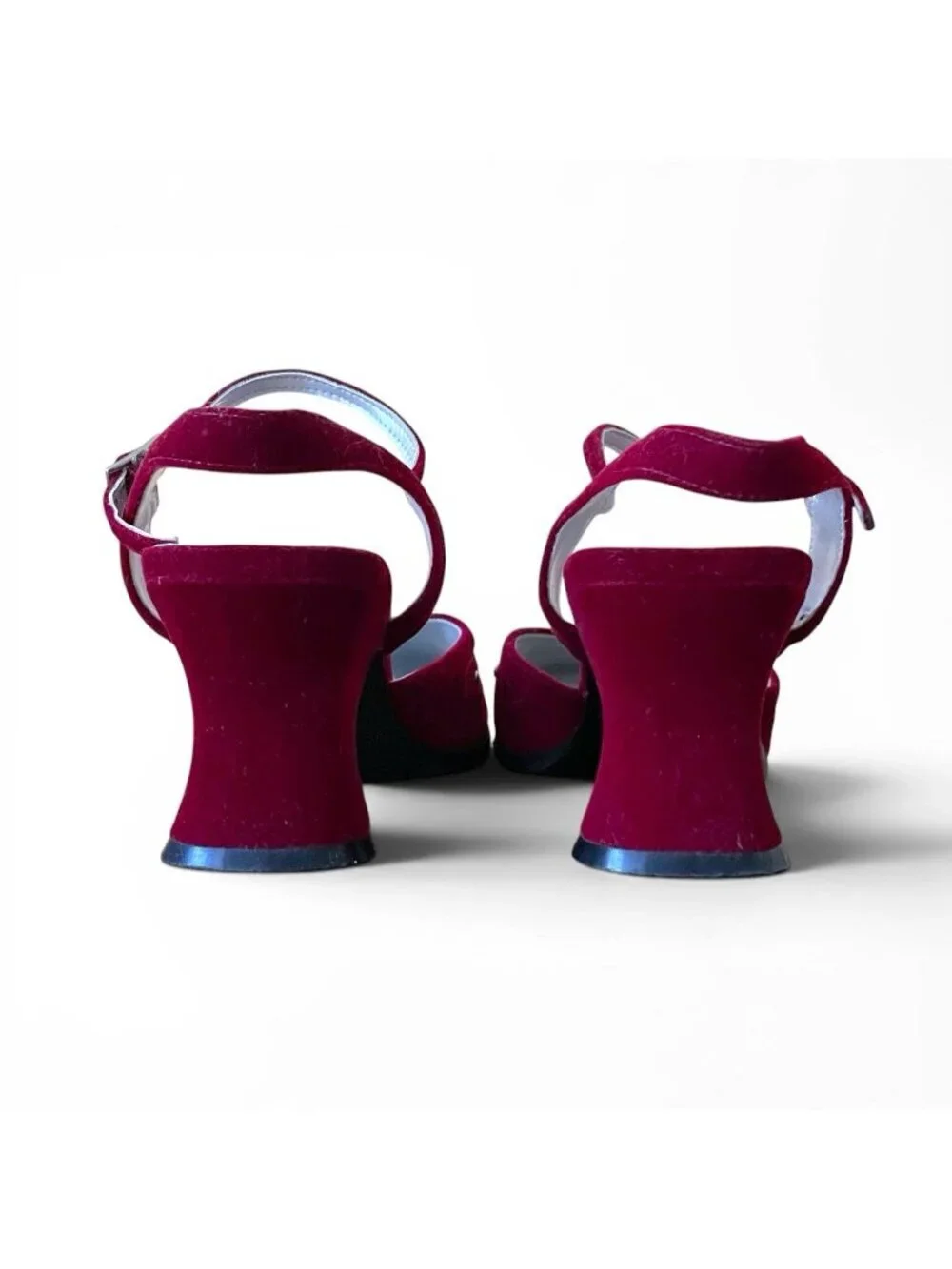 Vintage 90s Womens Mary Jane Heels Sz 7.5 Red Velvet Embroidered Whimsigoth